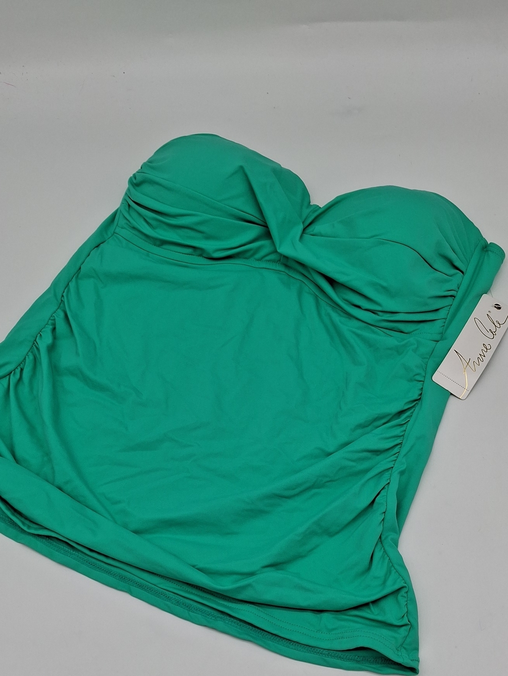 Anne Cole Live In Color Twist Shirred Bandeakini Tankini Top Jade Green XL